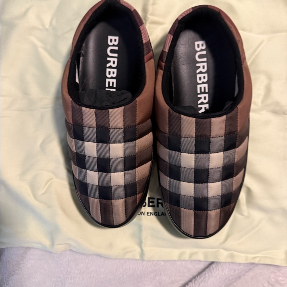 Burberry Men's Checkered Slip-Ons - Brown and Black